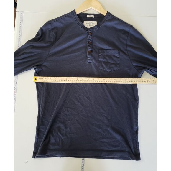 Abercrombie & Fitch Mens Navy Long Sleeve Henley Shirt Size L Muscle Fit Y2K - Picture 3 of 5